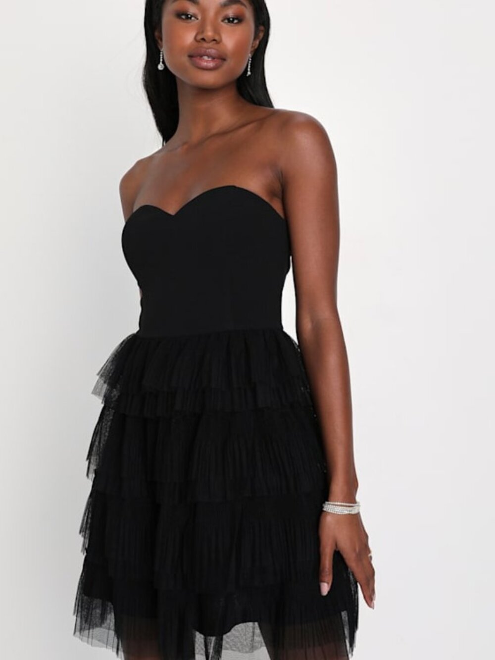 Lulus Fabulous Thoughts Black Tulle Strapless Tiered Mini Dress - Size XL